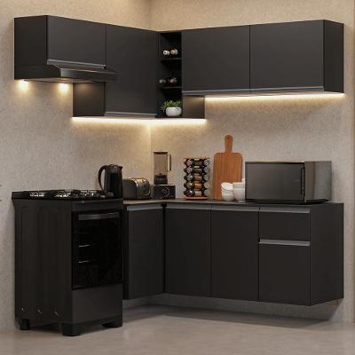 Armário De Cozinha Completa De Canto Suspenso 325 Cm Preto Nice Madesa 05 Preto