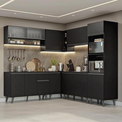 Armário De Cozinha Completa De Canto 445 Cm Preto Nice Madesa 02 Preto