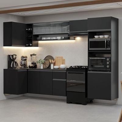 Armário De Cozinha Completa De Canto Suspenso 385 Cm Preto Nice Madesa 02 Preto