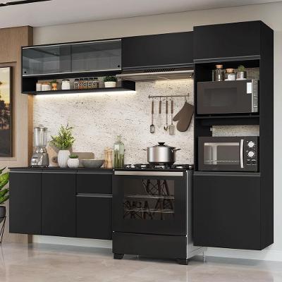 Armário De Cozinha Completa 260 Cm Suspenso Preto Nice Madesa 10 Preto