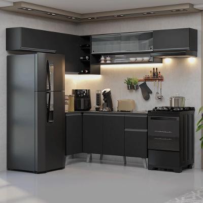Armário De Cozinha Completa De Canto 405 Cm Preto Nice Madesa 06 Preto