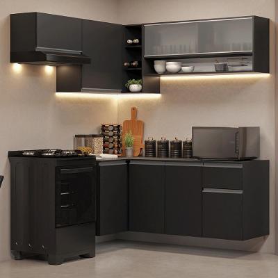 Armário De Cozinha Completa De Canto Suspenso 325 Cm Preto Nice Madesa 01 Preto