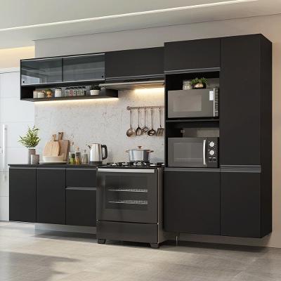 Armário De Cozinha Completa 300 Cm Suspenso Preto Nice Madesa 07 Preto