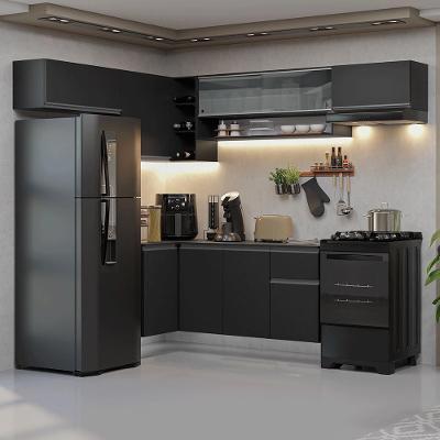 Armário De Cozinha Completa De Canto Suspenso 405 Cm Preto Nice Madesa 04 Preto