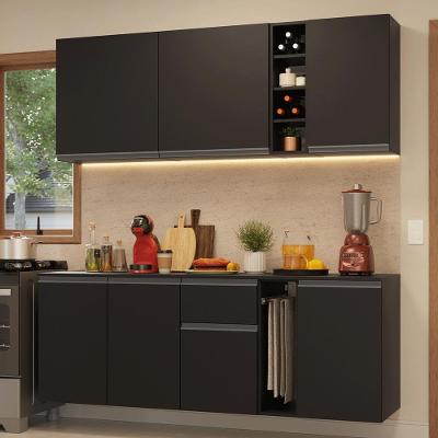 Armário De Cozinha Compacta 180 Cm Suspenso Preto Nice Madesa 04 Preto