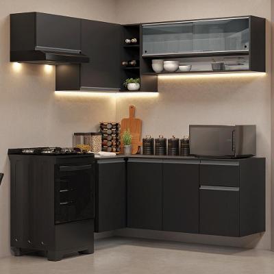 Cozinha Completa De Canto Suspenso 325cm Nice Preto