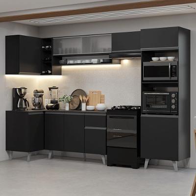 Armário De Cozinha Completa De Canto 385 Cm Preto Nice Madesa 03 Preto