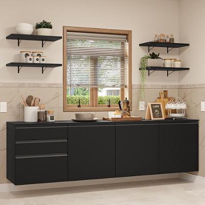 Armário De Cozinha Completa 240 Cm Suspenso Preto Nice Madesa 10 Preto