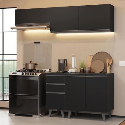 Armário De Cozinha Compacta 200Cm Preto Nice Madesa 06 Preto