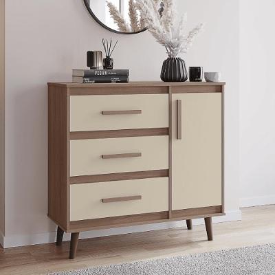 Cômoda Sapateira Retro 1 Porta 3 Gavetas Savana Off White