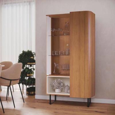 Estante Cristaleira Para Sala De Jantar Com Nicho E Vidro Nature