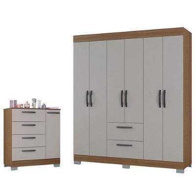 Cômoda 1 Porta 4 Gavetas E Guarda Roupa 6 Portas