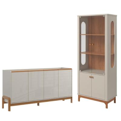 Conjunto Cristaleira Off White New-jequitiba + Buffet Siria Off White-jequitiba