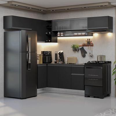 Armário De Cozinha Completa De Canto Suspenso 405 Cm Preto Nice Madesa 03 Preto