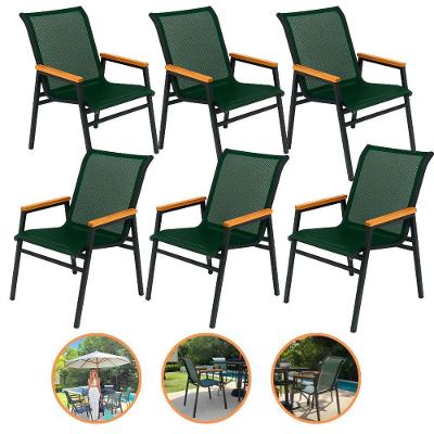 Kit 6 Cadeiras Alumínio Tela Sling Alumínio Resistente Sol Chuva Maresia Verde