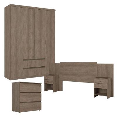 Guarda Roupa Solteiro Nobre 4 Portas Com Cômoda Gaveteiro Condessa E Cabeceira Formosa Rustic Acetinado- Thb