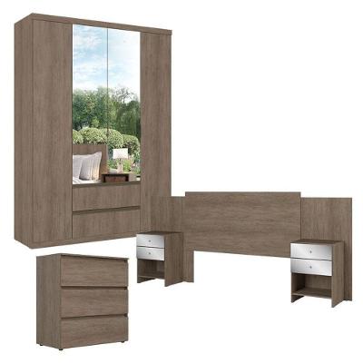 Guarda Roupa Solteiro Nobre Glass 4 Portas Com Cômoda Gaveteiro Condessa E Cabeceira Formosa Glass Rustic Acetinado- Thb