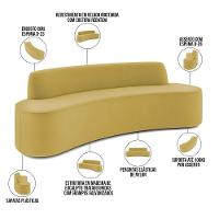 Sofá 3 Lugares Curvo Sala De Estar Living Cancún D02 Veludo Mostarda 210 Cm C-279