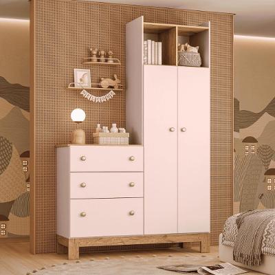 Guarda Roupa Infantil Com Cômoda 2 Portas 3 Gavetas Rosa