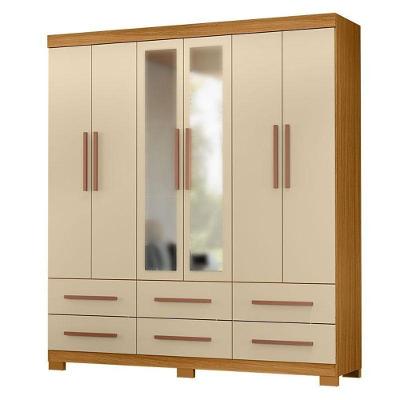 Guarda Roupa Casal New Kansas Carvalho Americano Off White Com Espelho - Incorplac