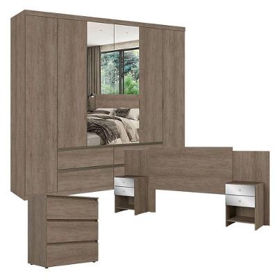 Guarda Roupa Casal Nobre 6 Portas Glass Com Cômoda Gaveteiro Condessa E Cabeceira Formosa Glass Rustic Acetinado - Thb