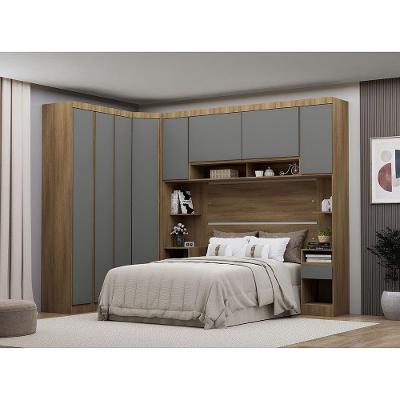 Guarda Roupa Casal Modulado De Canto 8 Portas E 4 Gavetas Avelã Pf-cinza Supremo Pf