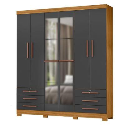 Guarda Roupa Casal Londres Carvalho Americano Grafite Com Espelho - Incorplac