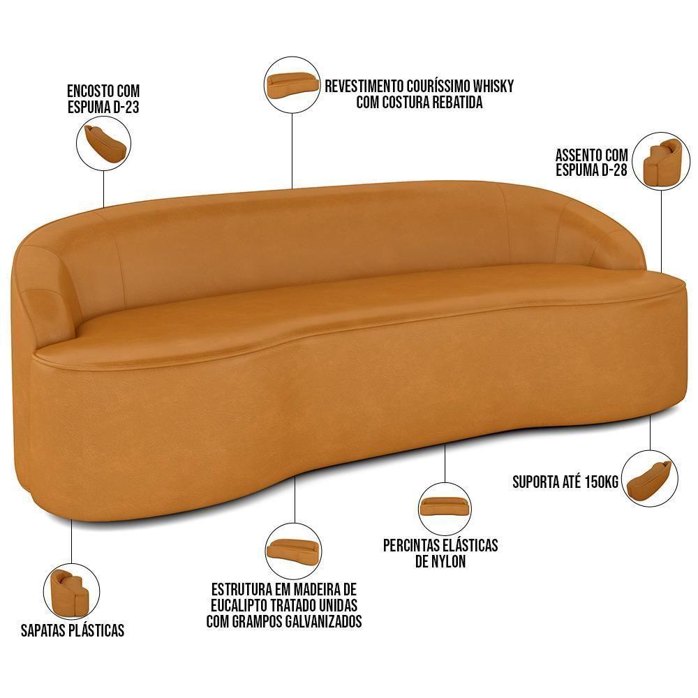 Sofá 3 Lugares Curvo Sala De Estar Living Lótus D02 Couríssimo Whisky 180 Cm B-90 - 5