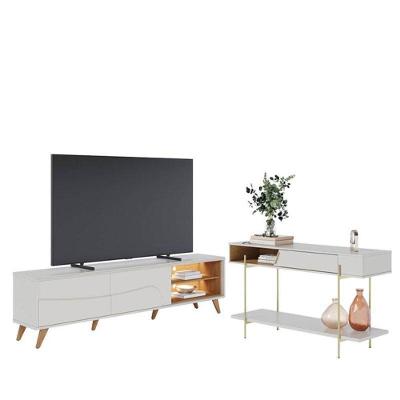 Rack Bancada Amalfi Com Pés Em Madeira E Aparador Para Sala Sena Off White Matte Freijó - Colibri