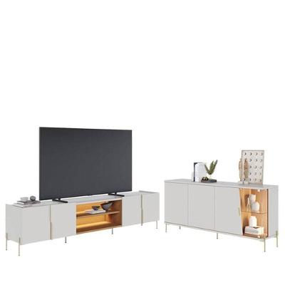 Painel Para Tv Home Suspenso Maggiore 2.3 Com Aparador Buffet Sena Com Led Off White Matte Freijó – Colibri
