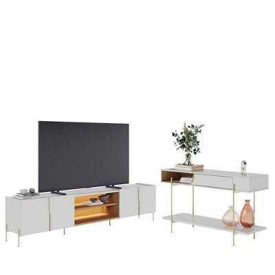 Painel Para Tv Home Suspenso Maggiore 2.3 Com Aparador Para Sala Sena Off White Matte Freijó – Colibri