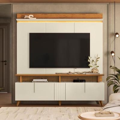 Painel Com Led E Rack Ripado Com Prateleira Off White