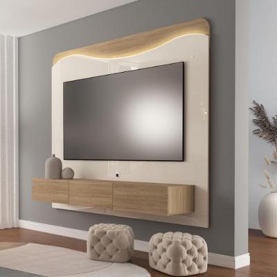 Móvel De Tv Para Parede Com Led E Rack De Gavetas Grande