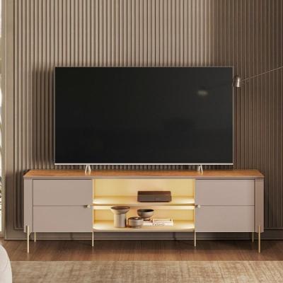 Móvel Rack 2 Portas Com Prateleira Central E Design Moderno Grigio Fosco Canela