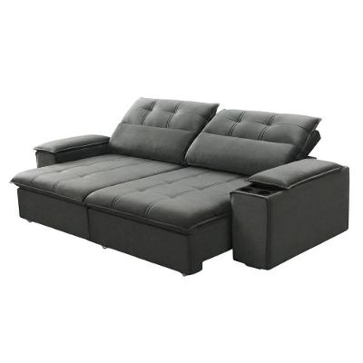 Sofá Retrátil E Reclinável 3 Lugares 2,10m Com Porta Copos Amore Cinza