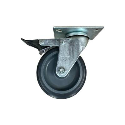 Rodízio Giratório 4'' Com Freio Colson 65kg Resistente Profissional Placa Cinza