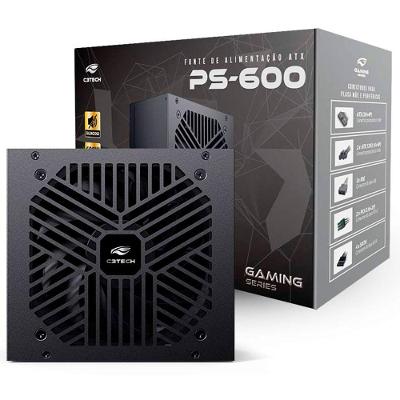 Fonte Gamer C3tech Ps-600bk 600w Real, Silenciosa - Preta