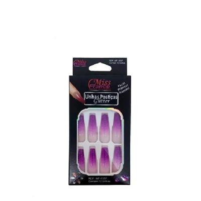 Unha Postiça Glitter Com 12 Miss France