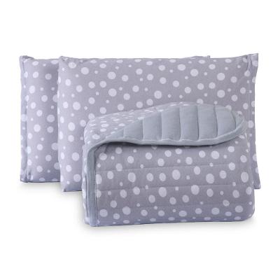 Kit Cobre Leito Colcha Polly Solteiro 2 Peças Malha 100% Algodão Estampa Bolinhas - Cinza