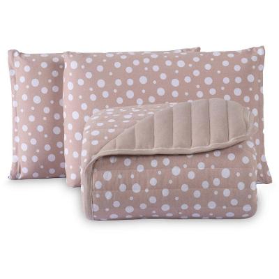 Kit Cobre Leito Colcha Polly Solteiro 2 Peças Malha 100% Algodão Estampa Bolinhas - Bege