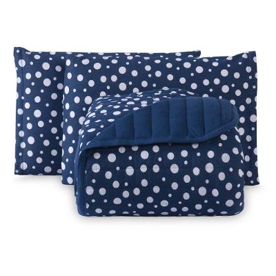 Kit Cobre Leito Colcha Polly Casal 3 Peças Malha 100% Algodão Estampa Bolinhas - Azul Marinho