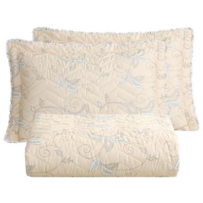 Kit Cobre Leito Colcha Lislie Queen 3 Peças Percal 300 Fios Dupla Face Estampado - Ramo Creme - 100% Poliéster