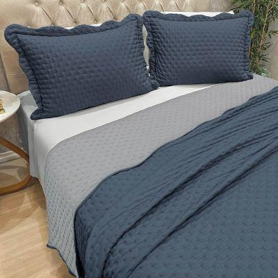 Kit Cobre Leito Colcha Colour King 3 Peças Percal 300 Fios Dupla Face - Azul - 100% Poliéster