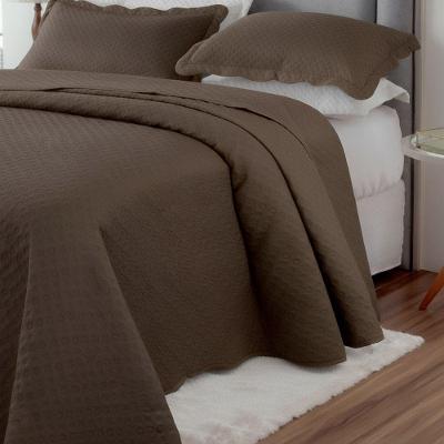 Kit Cobre Leito Colcha Basic Queen 3 Peças Dupla Face Liso Classic - Marrom Bolinha - 100% Poliéster