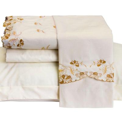 Jogo De Cama Emozione Casal King Size 4 Peças Percal 200 Fios 100% Algodão Bordado - Marfim
