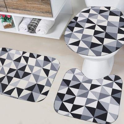 Jogo De Banheiro Creative 03 Peças Com Base Antiderrapante 100% Poliéster - Geométrico Cinza