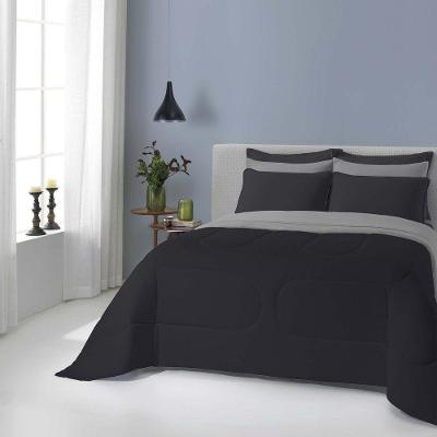 Edredom Liverpool Solteiro 1 Peça Dupla Face Tecido Malha Fio 30/1 Penteado 100% Algodão - Preto/cinza