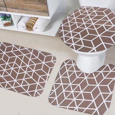 Jogo De Banheiro Creative 03 Peças Com Base Antiderrapante 100% Poliéster - Losango Bege