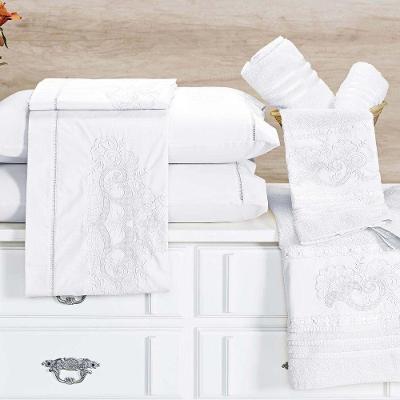 Jogo De Cama Casal Queen Topázio Bordado 04 Peças Percal 200 Fios 100% Algodão - Branco