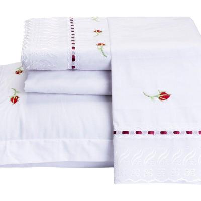 Jogo De Cama Felicitá Casal Queen 4 Peças Percal 200 Fios 100% Algodão Bordado - Branco